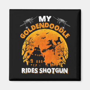 Goldendoodle Rijdt Schot Goldendoodle Hond Hallowe Magneet