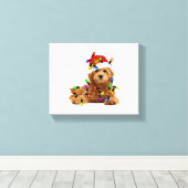 Goldendoodle Santa Dog Canvas Afdruk (Insitu (Houten vloer))