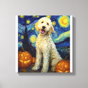 Goldendoodle Schattige Hond Halloween Jack O Lante Canvas Afdruk