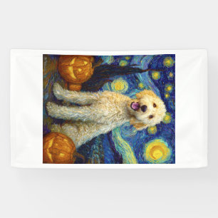 Goldendoodle Schattige Hond Halloween Jack O Lante Spandoek