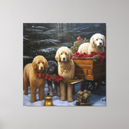 Goldendoodle Snowy Sleigh Kerst Decor Canvas Afdruk (Voorkant)