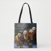 Goldendoodle Snowy Sleigh Kerst Decor Draagtas (Voorkant)