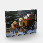 Goldendoodle Snowy Sleigh Kerst Decor Fotoblokken (Links)