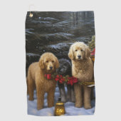 Goldendoodle Snowy Sleigh Kerst Decor Golfhanddoek (Voorkant)