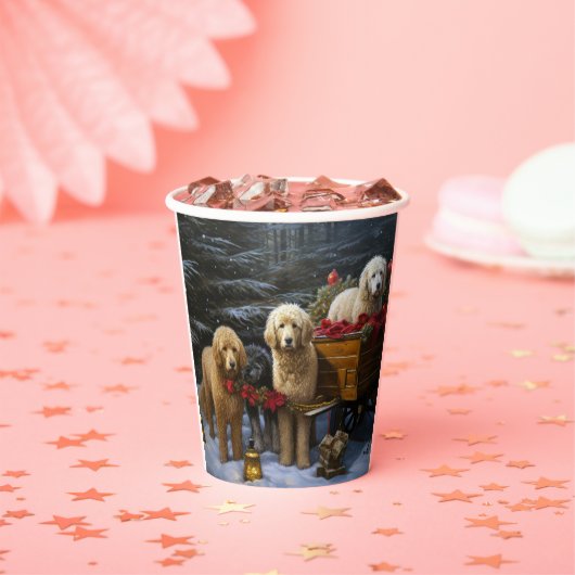 Goldendoodle Snowy Sleigh Kerst Decor Papieren Bekers (Insitu)
