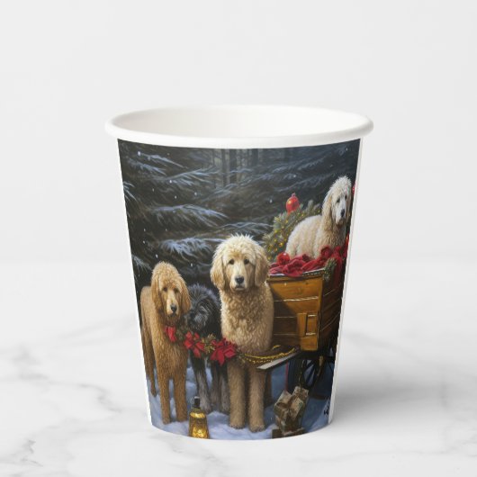 Goldendoodle Snowy Sleigh Kerst Decor Papieren Bekers (Achterkant)