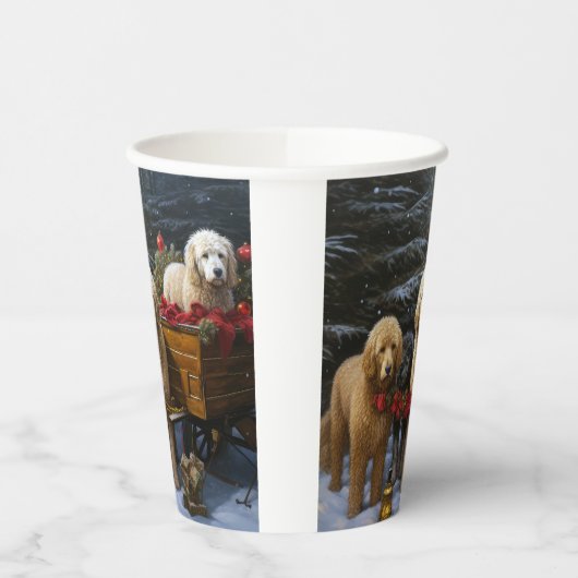 Goldendoodle Snowy Sleigh Kerst Decor Papieren Bekers (Links)