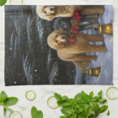 Goldendoodle Snowy Sleigh Kerst Decor Theedoek (Gevouwen)