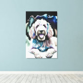 Goldendoodle Soft Pastel Waterverf "Happy Dog" Canvas Afdruk (Insitu (Houten vloer))