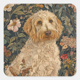 Goldendoodle Tuin Tapestry Verjaardagsfeest Vierkante Sticker
