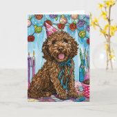 Goldendoodle Verjaardag Kaart (Gele Bloem)