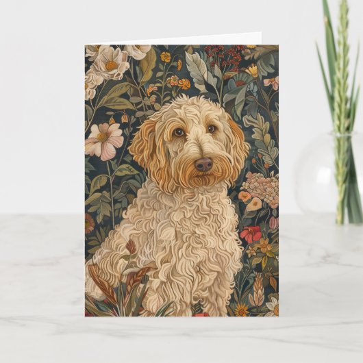 Goldendoodle William Morris Style Floral Dank u Bedankkaart (Voorkant)