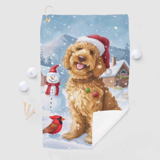 Goldendoodle Winter Wonderland Christmas Joy Golfhanddoek (Insitu)