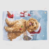 Goldendoodle Winter Wonderland Christmas Joy Golfhanddoek (Horizontaal)