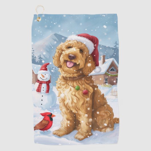 Goldendoodle Winter Wonderland Christmas Joy Golfhanddoek (Voorkant)