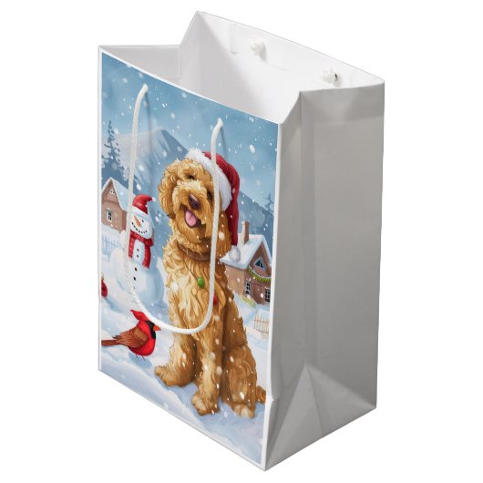 Goldendoodle Winter Wonderland Christmas Joy Medium Cadeauzakje (Voorkant Gekanteld)