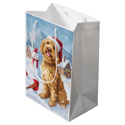 Goldendoodle Winter Wonderland Christmas Joy Medium Cadeauzakje (Achterkant Gekanteld)