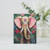 goldener Elefant mit bunten Blumen Briefkaart (Staand voorkant)