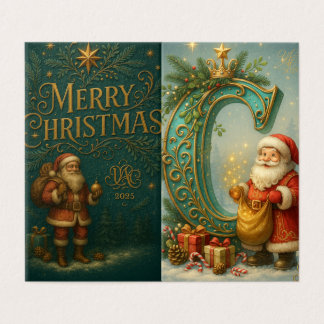  Goldenes Initial C mit Weihnachtsmann und Krone Kaart