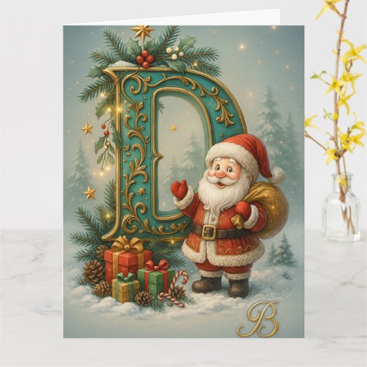 Goldenes Initial D mit Weihnachtsmann und Krone Kaart (Gele Bloem)