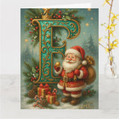 Goldenes Initial E mit Weihnachtsmann und Krone Kaart (Gele Bloem)