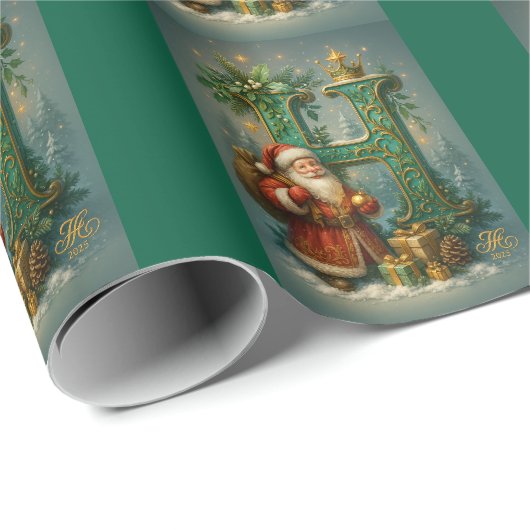 Goldenes Initial H mit Weihnachtsmann und Krone Cadeaupapier (Rol Hoek)