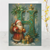 Goldenes Initial H mit Weihnachtsmann und Krone Kaart (Gele Bloem)