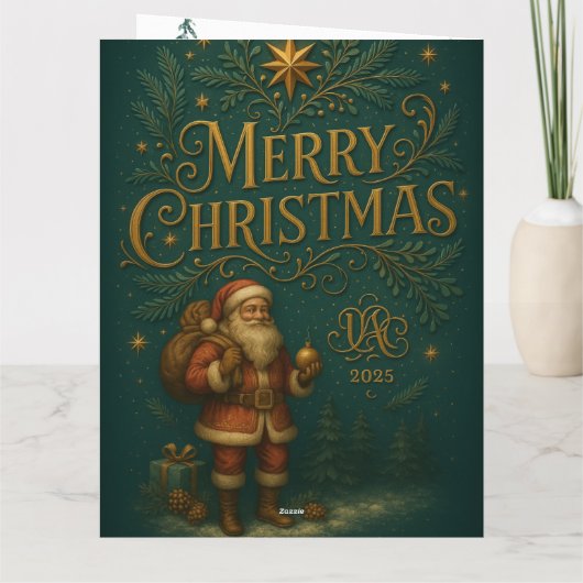 Goldenes Initial H mit Weihnachtsmann und Krone Kaart (Achterkant)