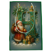 Goldenes Initial H mit Weihnachtsmann und Krone Medium Cadeauzakje (Voorkant)