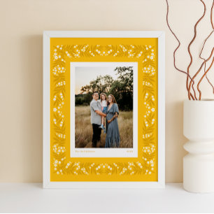 Goldenrod Folk Art Floral Lijst met aangepaste tek Poster