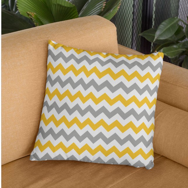 Goldenrod & Grey Chevron Coussin (Créateur téléchargé)