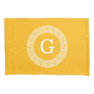 Goldenrod Wat Grieks Sleutel RND Lijst Initiaal Mo Kussensloop