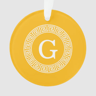 Goldenrod Wat Grieks Sleutel RND Lijst Initiaal Mo Ornament