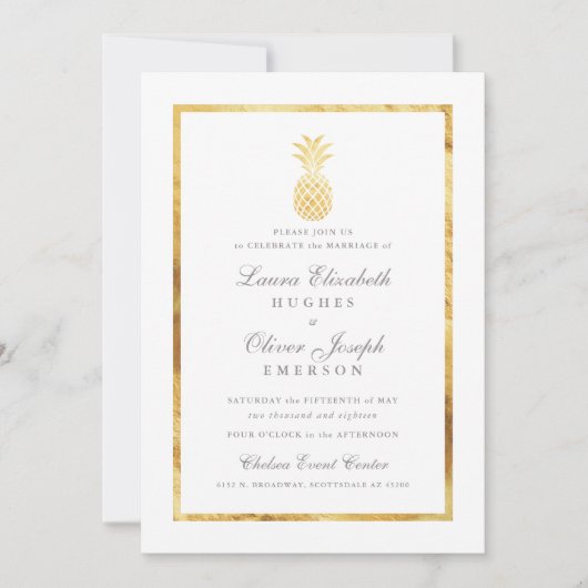 GoldenTropical Ananas Gold Wedding Invitations (Devant)