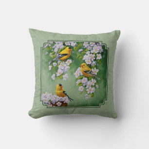 Goldfinch Birds and Flowers Green Kussen