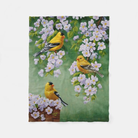 Goldfinch Birds & Apple Blossom Flowers Fleece Deken (Voorkant)