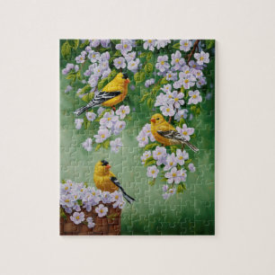 Goldfinch Birds & Apple Blossom Flowers Legpuzzel