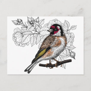 Goldfinch en rozen briefkaart