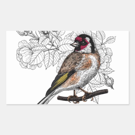 Goldfinch en rozen rechthoekige sticker (Voorkant)