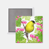 Goldfinch in bloedend hart bloemen magneet (Voorkant / Achterkant)
