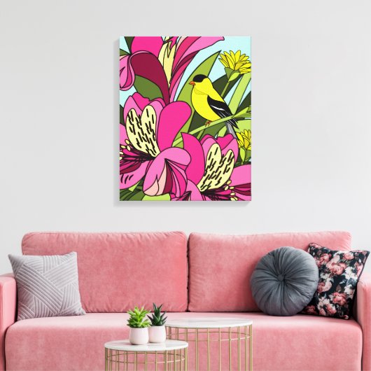 Goldfinch in de tuin canvas afdruk (Insitu (Woonkamer))