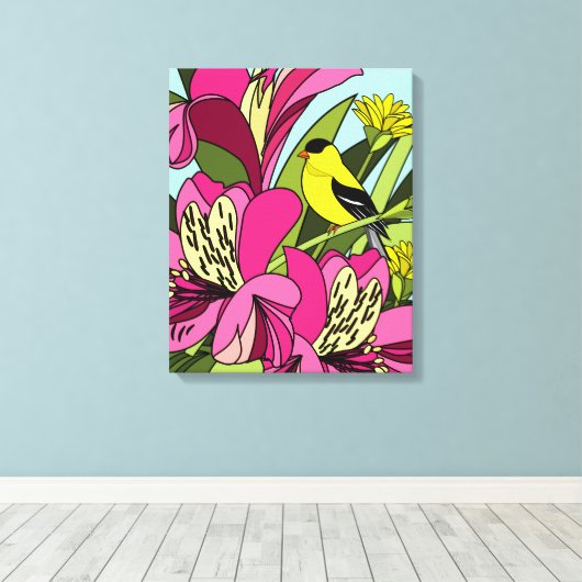 Goldfinch in de tuin canvas afdruk (Insitu (Houten vloer))