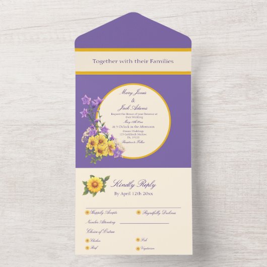 Goldfinch Lente Tuin Trouwcrème All In One Uitnodiging (Binnen)