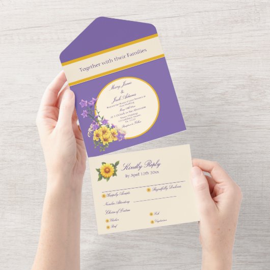 Goldfinch Lente Tuin Trouwcrème All In One Uitnodiging (Afscheurbaar)