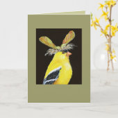 Goldfinch met pet van paardenzaad kaart (Gele Bloem)