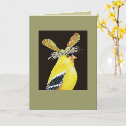 Goldfinch met pet van paardenzaad kaart (Gele Bloem)