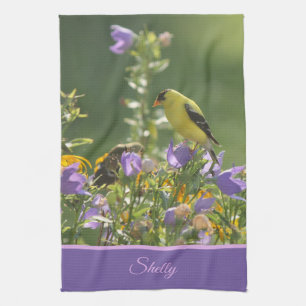 Goldfinch op een Harebell Flower Theedoek