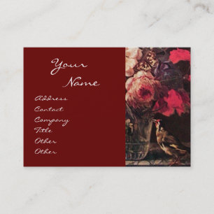 GOLDFINCH, PINK ROSES EN BUTTERFLES VISITEKAARTJE