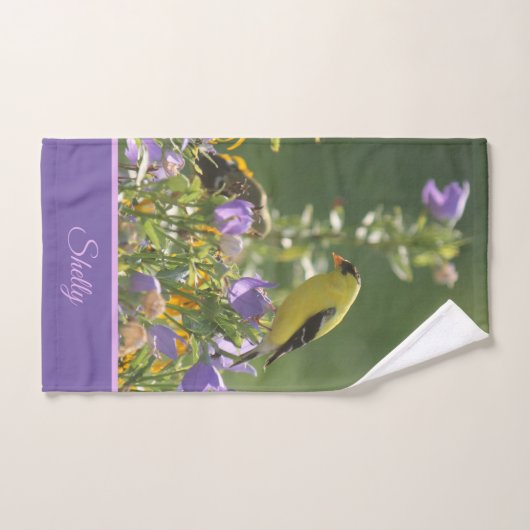 Goldfinch sur Harebell Flower (Serviette à main)