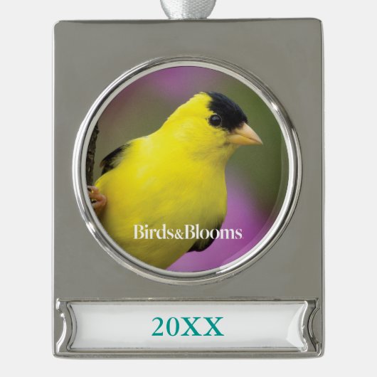 Goldfinch Verzilverd Banner Ornament (Voorkant)